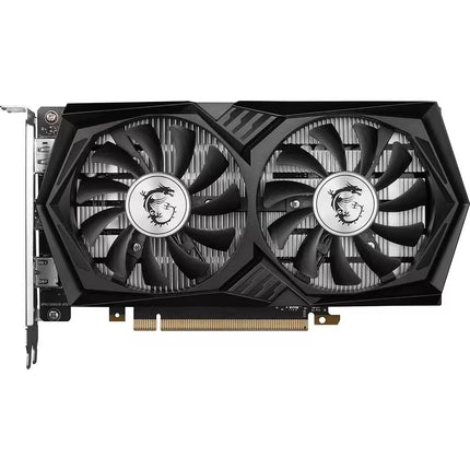 Computer graphics card with dual fans on a white background