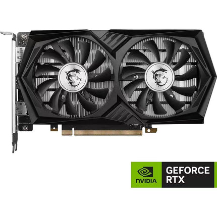 NVIDIA GeForce RTX graphics card with dual fans on a white background