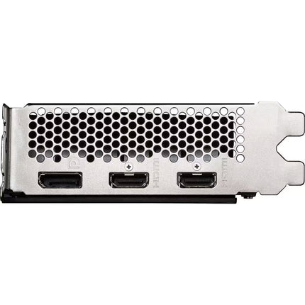 Side view of a computer graphics card with honeycomb design on a white background