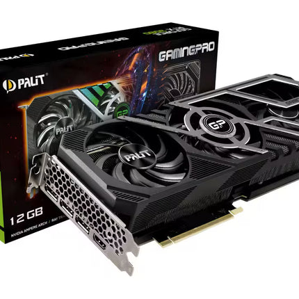 Palit GeForce RTX graphics card with packaging on a white background