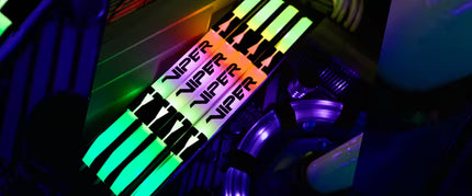 Colorful electronic keyboard with 'Viper' branding in a dark setting
