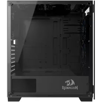 Black computer case with Redragon logo on a white background