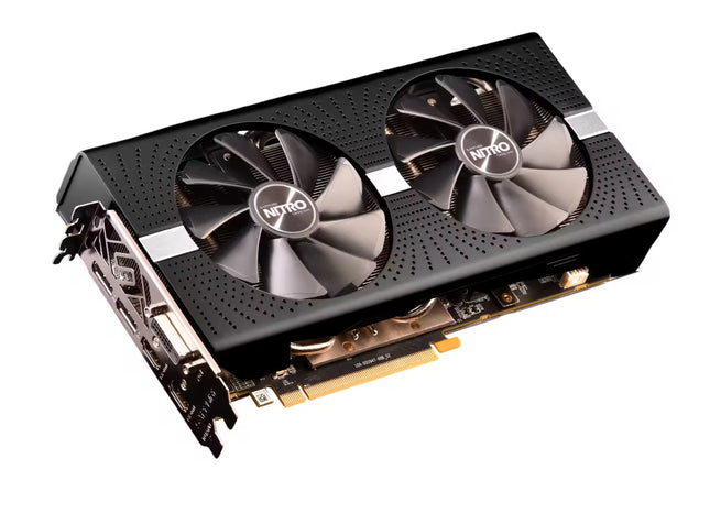 Graphics card with two fans on a white background