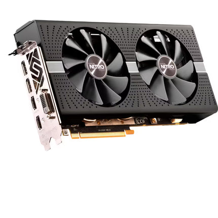 Graphics card with dual fans on a white background