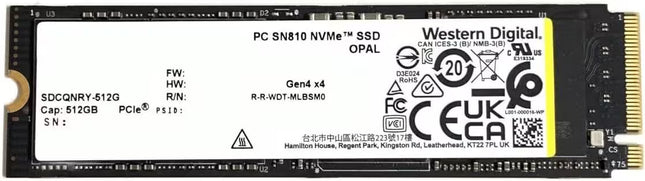 Western Digital SSD with label and specifications