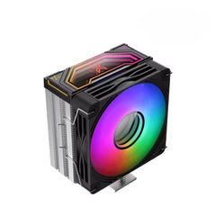 Computer cooling system with RGB LED fan on a white background
