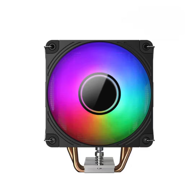 Computer cooling fan with RGB lighting on a white background