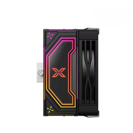 Gaming graphics card with colorful design on a white background