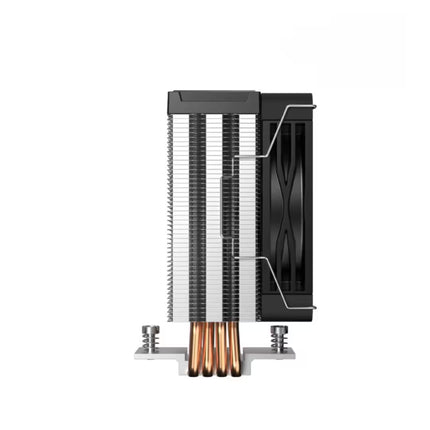Computer cooling system with multiple fins and copper pipes on a white background