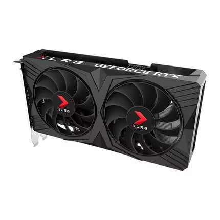 GeForce RTX graphics card with dual fans on a white background