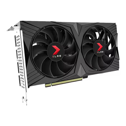 Graphics card with dual fans and XLR8 branding on a white background