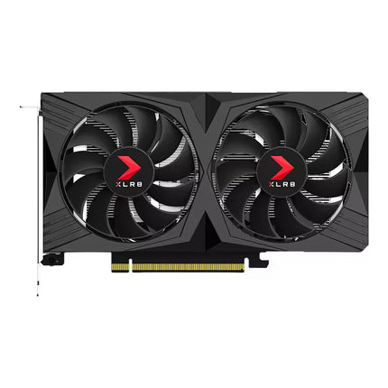 Computer graphics card with dual fans and XLR8 branding on a white background